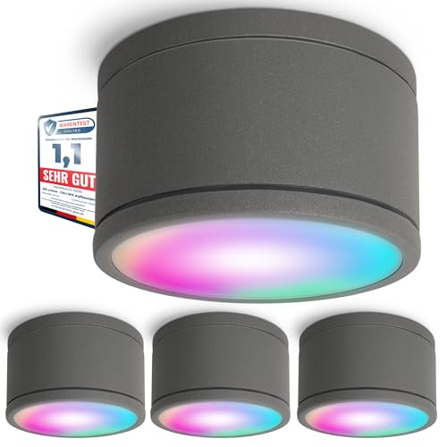 SSC-LUXon 4x CELI-WX Badezimmer Lampen Smarthome Deckenspots kompatibel mit Alexa, Siri & Google - WLAN RGB LED Downlight anthrazit von SSC-LUXon