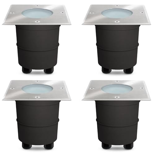 SSC-LUXon 4x MADON Bodeneinbauleuchte IP67 quadratisch GU10 Fassung - Bodenlampe befahrbar durchschleifbar (ohne Leuchtmittel) von SSC-LUXon