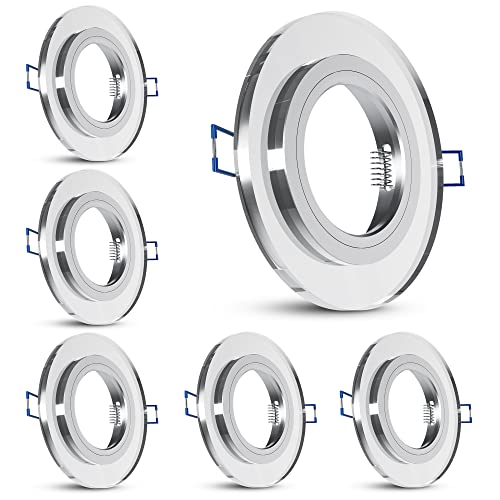 SSC-LUXon 6 Stück Design Glas Einbaustrahler rund spiegelnd mit Fassung für GU10 / Modul - Einbau Deckenleuchte Lochmaß 60-70mm von SSC-LUXon