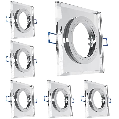 SSC-LUXon 6 Stück Einbaustrahler Rahmen Glas eckig spiegelnd Fassung für GU10 & Modul - Decken Einbauleuchte Lochmaß 60-70mm von SSC-LUXon