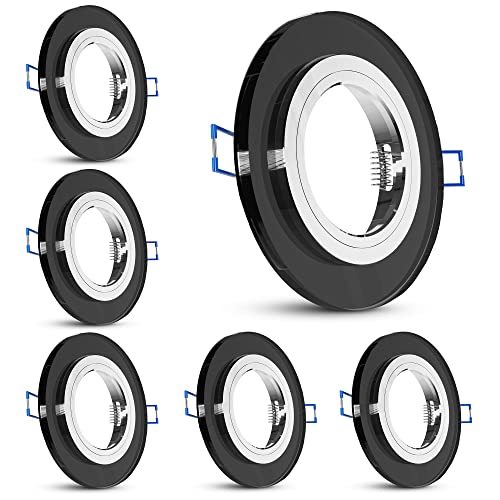 SSC-LUXon 6 Stück Einbaustrahler aus Glas rund schwarz mit Fassung für GU10 / Modul - Design Einbau Deckenleuchte Lochmaß 60-70mm von SSC-LUXon