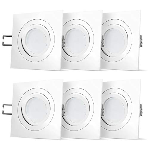 SSC-LUXon 6 Stück LED Einbaustrahler QF-2 quadratisch & schwenkbar - inkl. Milky LED GU10 5W 230V neutralweiß - Einbauspot matt weiß von SSC-LUXon