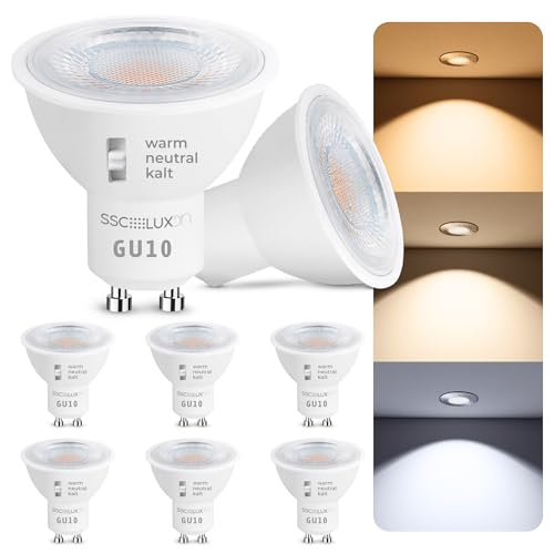 SSC-LUXon 6 Stück LumiFLEX GU10 LED Lampe 3-in-1 Lichtfarben warm + neutral + tageslicht - LED Birnen nicht dimmbar 230V Halogen Ersatz SSC-LUXon 6 Stück LumiFLEX GU10 LED Lampe 3-in-1 Lichtfarben warm + neutral + tageslicht - LED Birnen nicht dimmbar 230V Halogen Ersatz von SSC-LUXon