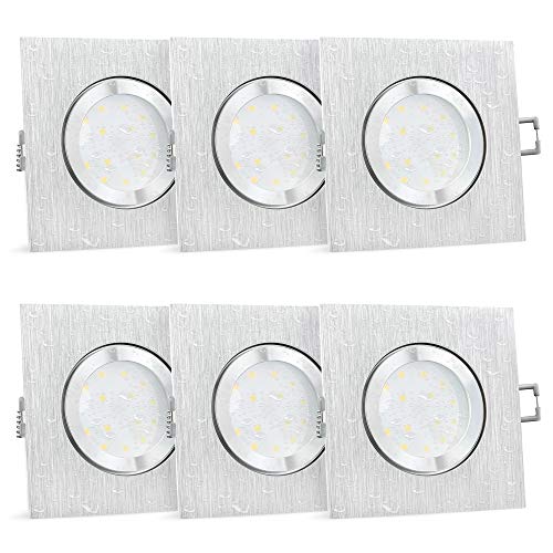 SSC-LUXon 6 Stück QW-2 Einbaustrahler LED flach gebürstet Bad & Außen IP44-4W LED Modul neutralweiß 230V - Spot quadratisch von SSC-LUXon