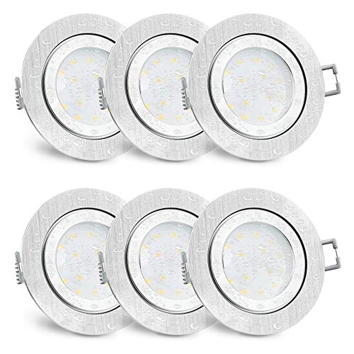 SSC-LUXon 6 Stück RW-2 Einbauspot LED dimmbar flach für Bad IP44 - mit 4W LED Modul warmweiß 230V - Einbaustrahler Alu rund von SSC-LUXon