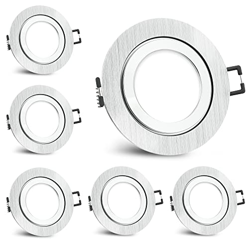 SSC-LUXon 6 Stück RW-2 Einbaustrahler Rahmen IP44 für GU10 oder Modul - Bad Einbauleuchte gebürstet (Lieferung ohne Leuchtmittel) von SSC-LUXon