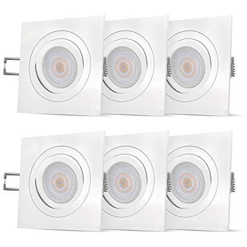 SSC-LUXon 6er Set QF-2 Einbauleuchte LED eckig 5W neutralweiß 230V schwenkbar - fourSTEP Downlight innen weiß und ultra flach von SSC-LUXon