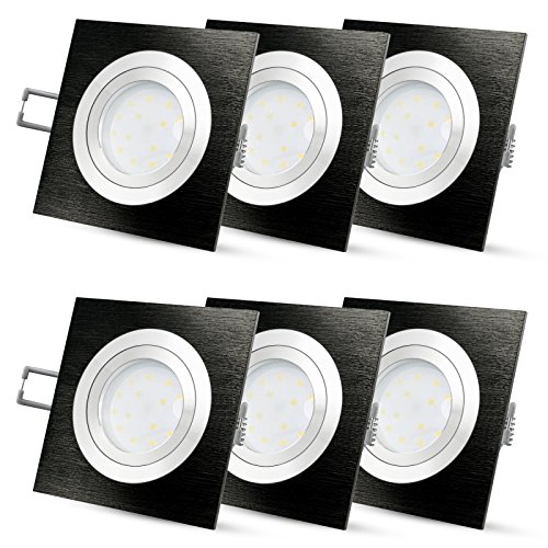 SSC-LUXon 6er Set QF-2 LED Einbauspot flach & eckig in Alu schwarz - mit tauschbarem LED 4W 230V warmweiß - Deckenstrahler Einbau 30mm von SSC-LUXon