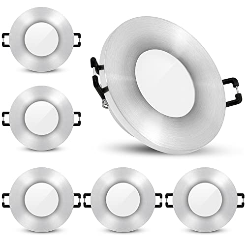 SSC-LUXon 6x BEDA Einbauleuchte Rahmen IP65 für GU10 oder Modul - Bad Einbaustrahler gebürstet silber (Lieferung ohne Leuchtmittel) von SSC-LUXon