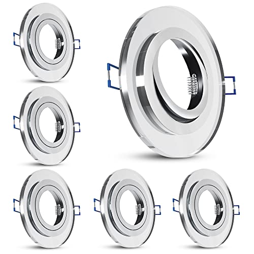 SSC-LUXon 6x schwenkbare Glas Einbaustrahler rund spiegelnd Fassung für GU10 & Modul - Einbau Deckenleuchte Lochmaß 60-70mm von SSC-LUXon