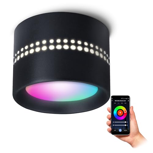 SSC-LUXon ALAPI Deckenleuchte Spot schwarz kompatibel mit Alexa, Siri & Google - Aubau Lampe flach inkl. Smart GX53 LED WLAN RGB+W von SSC-LUXon