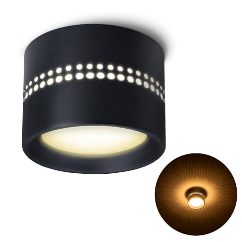 SSC-LUXon ALAPI Deckenleuchte Spot schwarz mit indirektem Licht - kleine Aufputz Lampe flach inkl. dimmbare GX53 Lampe warmweiß von SSC-LUXon