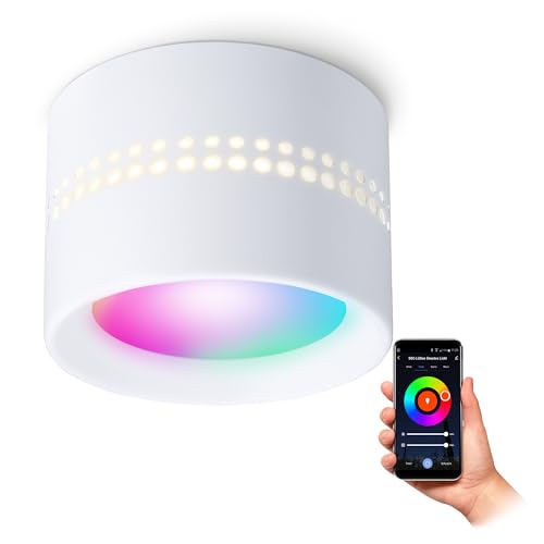 SSC-LUXon ALAPI Deckenspot weiß rund inkl. Smart Home GX53 LED Wifi RGBW - Aufputz Leuchte LED kompatibel mit Alexa, Siri & Google von SSC-LUXon