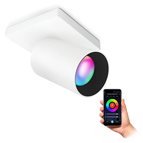 SSC-LUXon ALVO 1 Decken- & Wandspot LED weiß inkl. Wifi Smart RGB GU10 Lampe 5W - Spotstrahler schwenkbar kompatibel mit Alexa, Siri & Google von SSC-LUXon