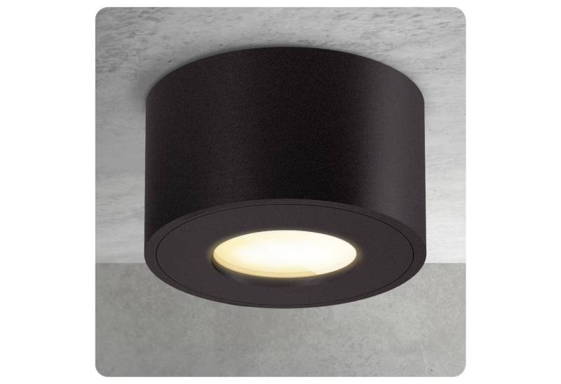 SSC-LUXon LED Außen-Deckenleuchte CELI-1 Aufputzleuchte fuer Bad & Aussen IP44 schwarz mit LED Modul 4W, Warmweiß von SSC-LUXon