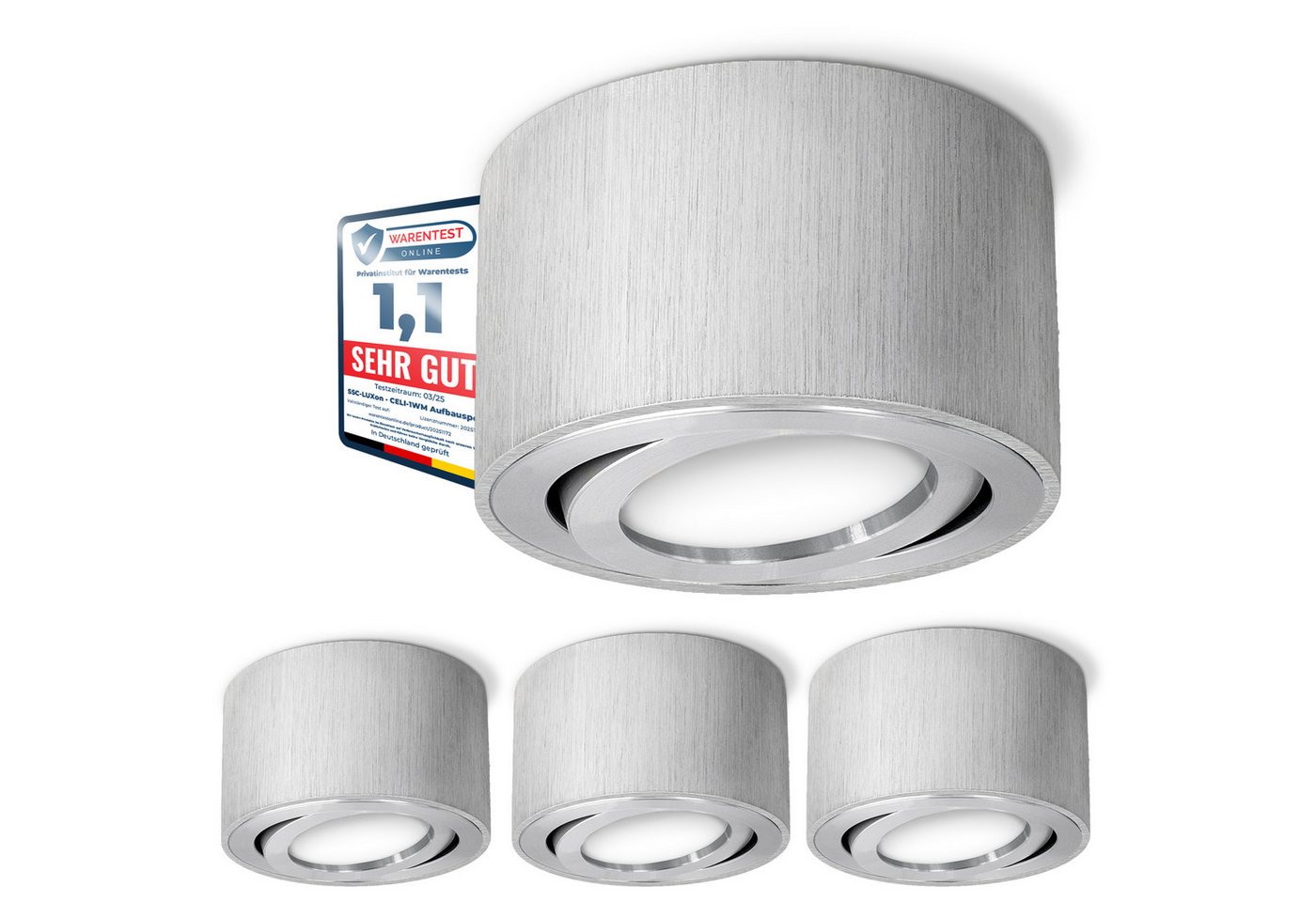 SSC-LUXon LED Aufbaustrahler CELI-1A Aufbauspot flach Alu gebuerstet schwenkbar mit fourSTEP LED, Warmweiß SSC-LUXon LED Aufbaustrahler CELI-1A Aufbauspot flach Alu gebuerstet schwenkbar mit fourSTEP LED, Warmweiß von SSC-LUXon