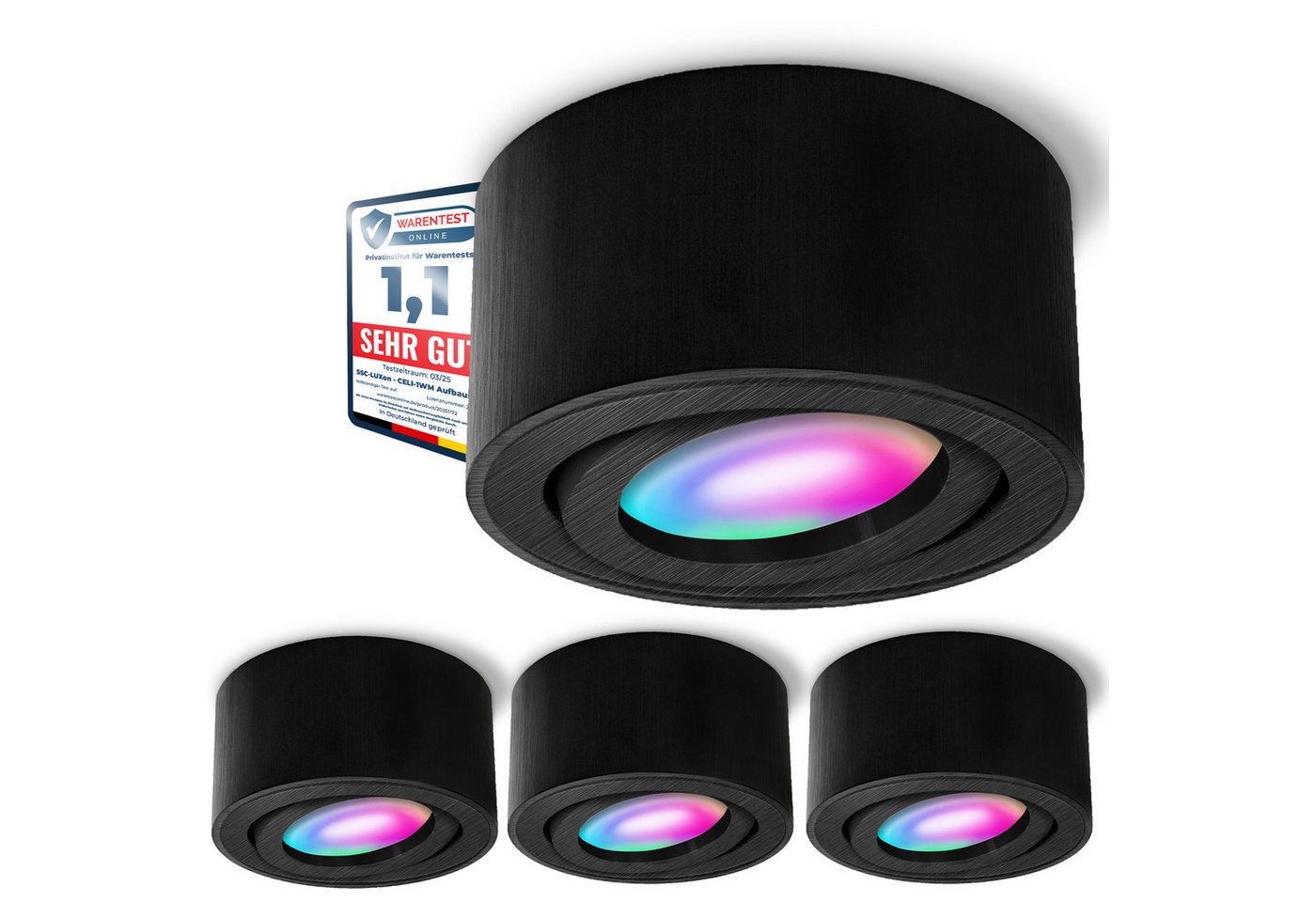 SSC-LUXon LED Aufbaustrahler CELI-1B Aufbauspot flach gebuerstet schwarz schwenkbar mit RGB LED, Warmweiß bis Tageslicht SSC-LUXon LED Aufbaustrahler CELI-1B Aufbauspot flach gebuerstet schwarz schwenkbar mit RGB LED, Warmweiß bis Tageslicht von SSC-LUXon