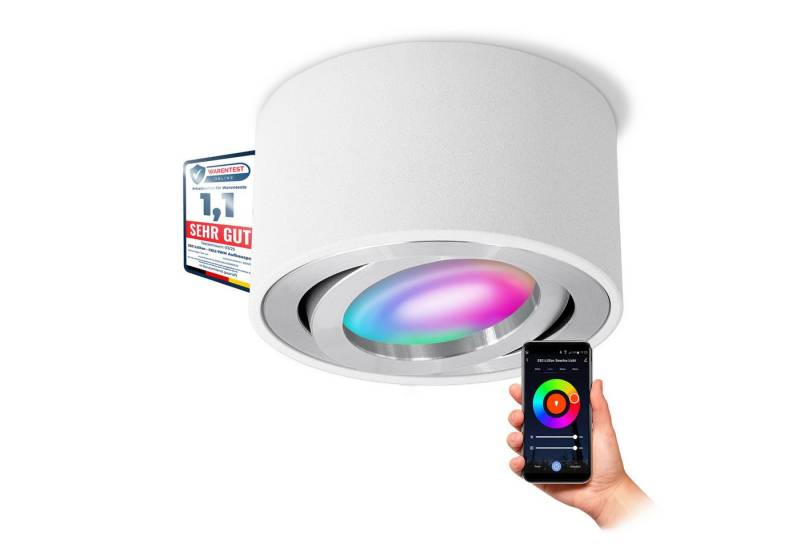 SSC-LUXon LED Aufbaustrahler CELI-1W Aufbauleuchte flach weiss schwenkbar mit RGB WLAN LED dimmbar, RGB & Weißtöne von SSC-LUXon