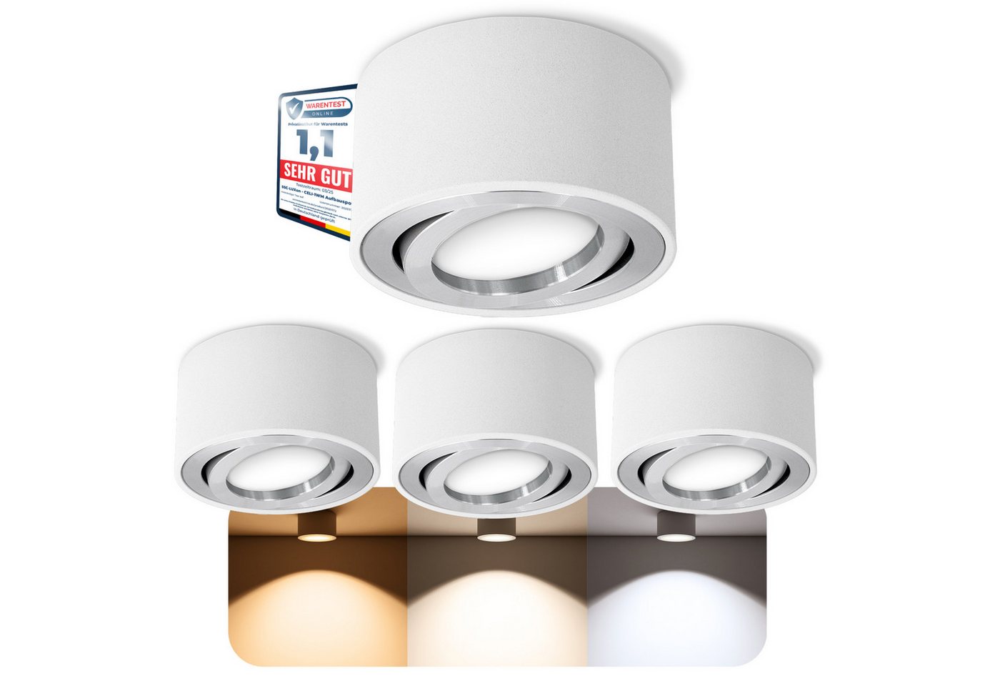 SSC-LUXon LED Aufbaustrahler CELI-1W flacher Decken Aufbauspot weiss schwenkbar mit LED Modul 4W, Warmweiß bis Tageslicht SSC-LUXon LED Aufbaustrahler CELI-1W flacher Decken Aufbauspot weiss schwenkbar mit LED Modul 4W, Warmweiß bis Tageslicht von SSC-LUXon