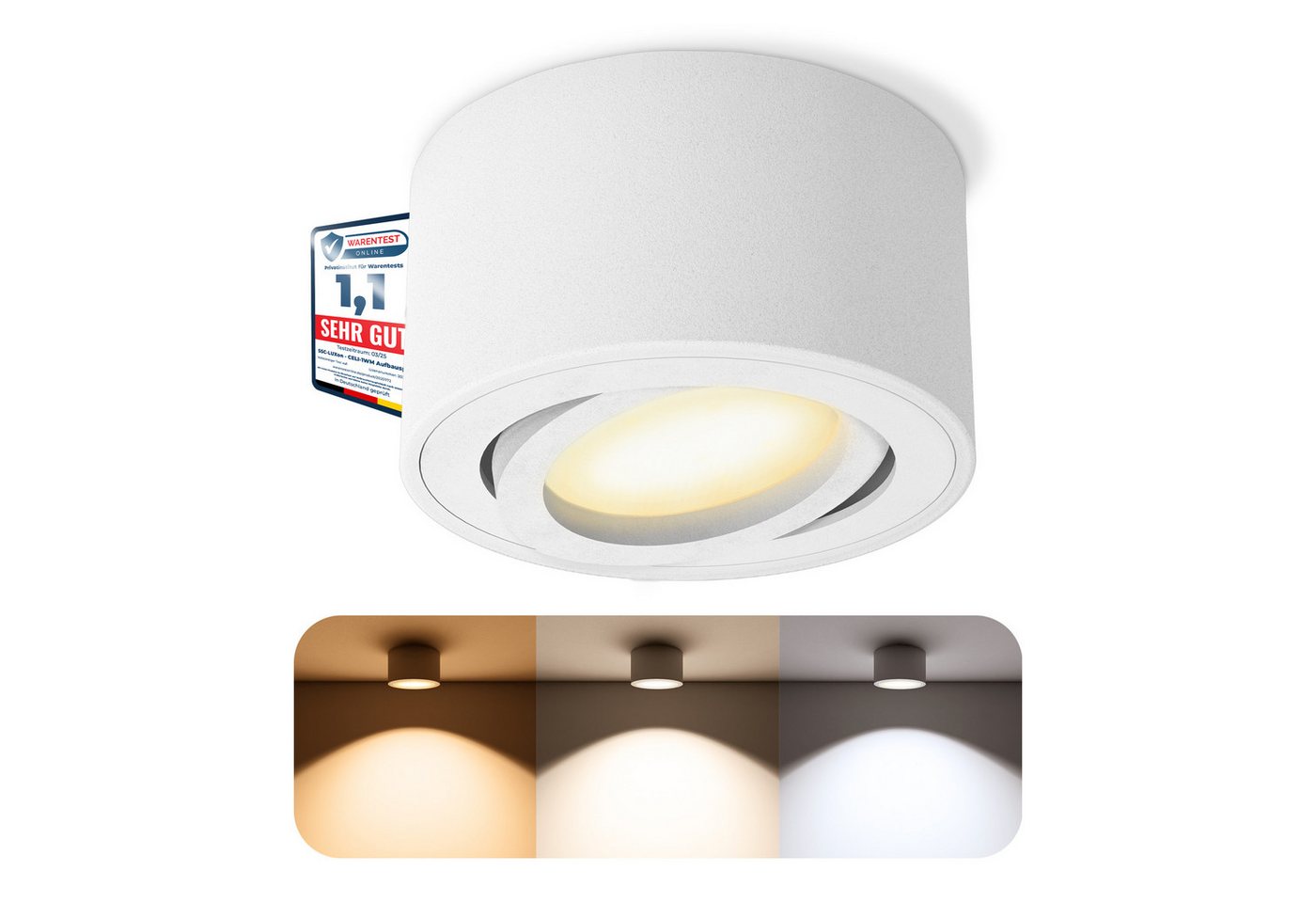 SSC-LUXon LED Aufbaustrahler CELI-1WM Aufbauspot flach schwenkbar mit LED Modul 4W warmweiss 230V, Warmweiß bis Tageslicht SSC-LUXon LED Aufbaustrahler CELI-1WM Aufbauspot flach schwenkbar mit LED Modul 4W warmweiss 230V, Warmweiß bis Tageslicht von SSC-LUXon