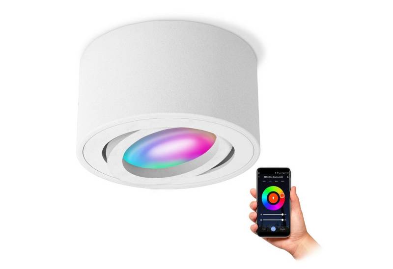 SSC-LUXon LED Aufbaustrahler CELI-1WM Aufbauspot flach weiss schwenkbar mit WiFi RGB LED dimmbar, RGB & Weißtöne von SSC-LUXon
