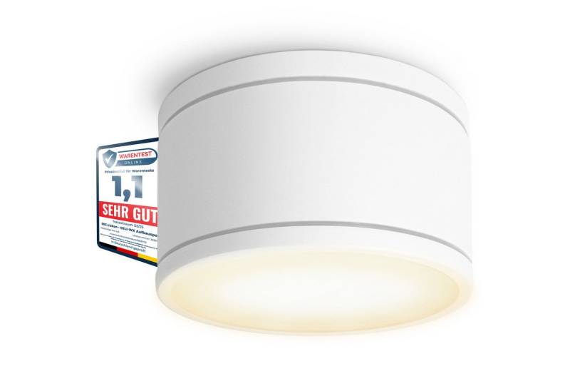 SSC-LUXon LED Außen-Deckenleuchte CELI-WX Aufbaustrahler flach fuer Bad & Aussen IP44 weiss mit LED GX53, Warmweiß von SSC-LUXon