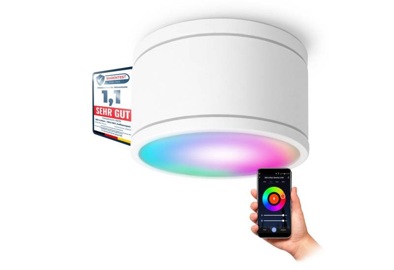 SSC-LUXon LED Außen-Deckenleuchte CELI-WX Bad Aufbaulampe flach IP44 weiss rund mit Smart WiFi RGB LED, RGB & Weißtöne von SSC-LUXon
