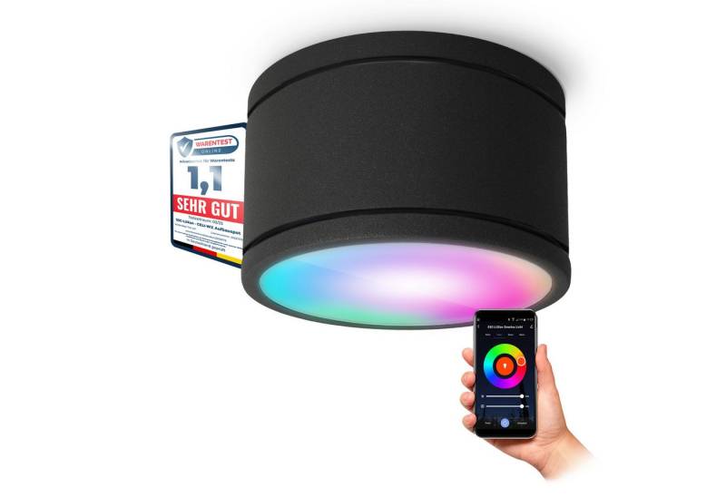 SSC-LUXon LED Außen-Deckenleuchte CELI-WX Bad Aufbauspot flach IP44 schwarz rund mit Smart WLAN LED, RGB & Weißtöne von SSC-LUXon