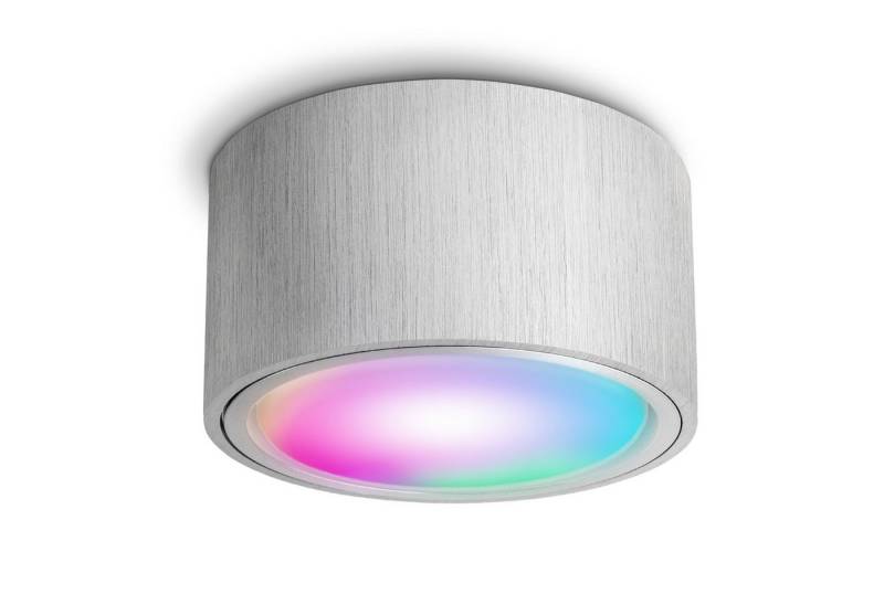 SSC-LUXon LED Aufbaustrahler CELI-X Aufbauleuchte flach in silber gebuerstet mit Smart RGB LED, RGB & Weißtöne von SSC-LUXon