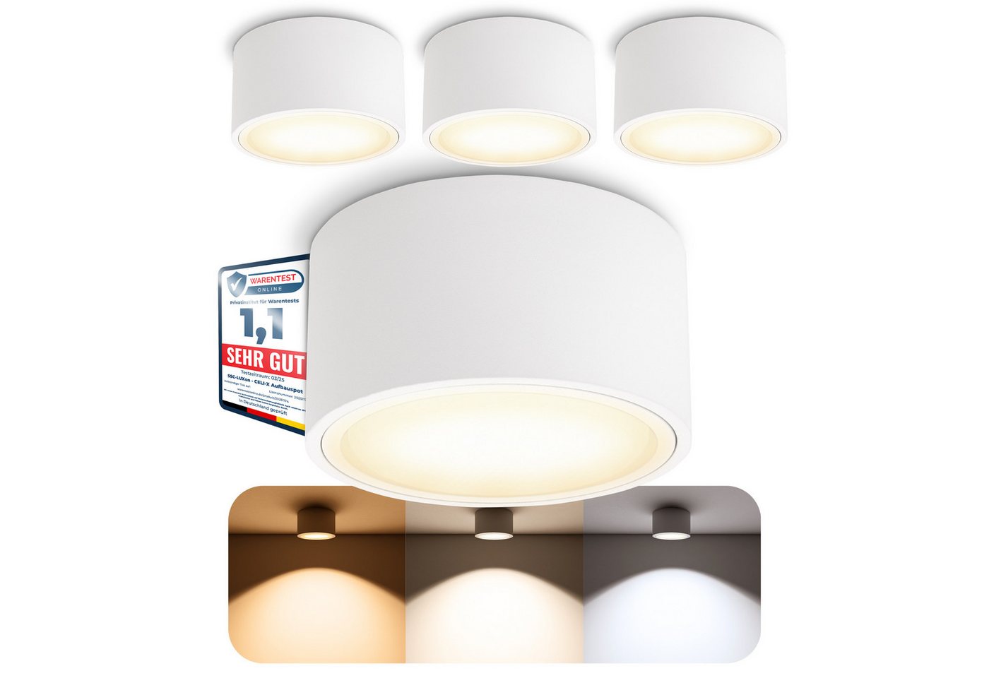 SSC-LUXon LED Aufbaustrahler CELI-X LED Aufbaustrahler weiß 3 Lichtfarben GX53 230V, Warmweiß bis Tageslicht SSC-LUXon LED Aufbaustrahler CELI-X LED Aufbaustrahler weiß 3 Lichtfarben GX53 230V, Warmweiß bis Tageslicht von SSC-LUXon