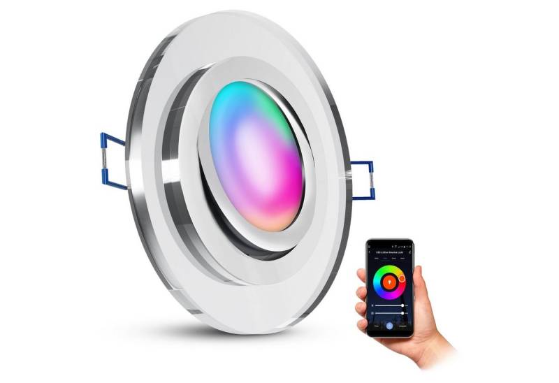 SSC-LUXon LED Einbaustrahler Glas Einbauleuchte flach, rund & schwenkbar mit WLAN RGB LED Modul, RGB & Weißtöne von SSC-LUXon
