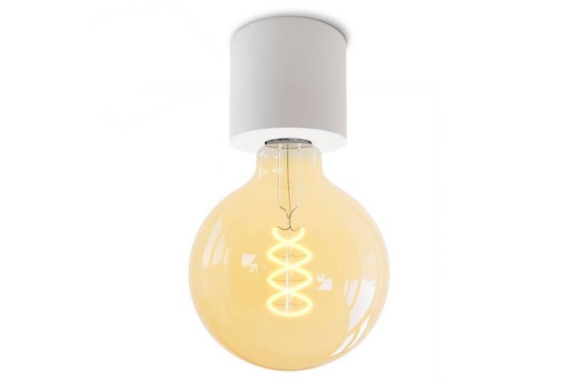 SSC-LUXon LED Aufbaustrahler NAMBI Deckenlampe weiss mit grosser Globe LED E27 Retro Birne dimmbar, Extra Warmweiß von SSC-LUXon