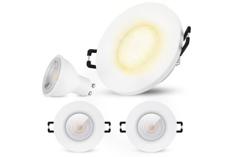 SSC-LUXon LED Außen-Deckenleuchte IP65 Einbau LED Strahler BEDA in weiss rund mit GU10 LED Lampe 38° 6W, Warmweiß von SSC-LUXon