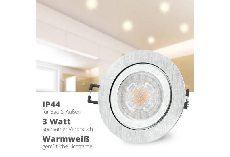 SSC-LUXon LED Außen-Deckenleuchte RW-2 LED Einbauleuchte fuer Bad & Aussen IP44 Alu rund mit LED GU10 3W, Extra Warmweiß von SSC-LUXon