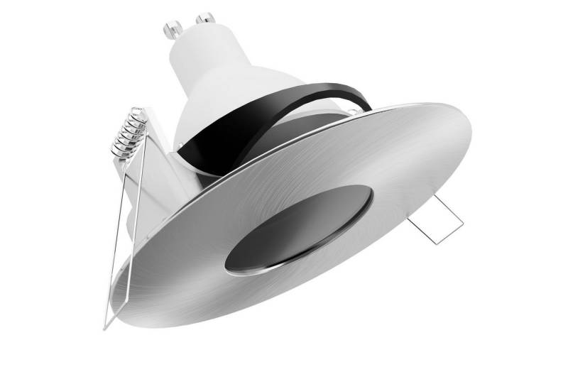 SSC-LUXon LED Außen-Deckenleuchte YOKU Einbauleuchte IP65 schwenkbar in Alu gebuerstet mit GU10 LED 6W, Neutralweiß von SSC-LUXon