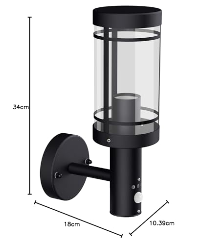 SSC-LUXon Außen Wandleuchte MOVI schwarz mit E27 Fassung - Wandlampe als Laterne mit Bewegungsmelder für Außen IP44 von SSC-LUXon