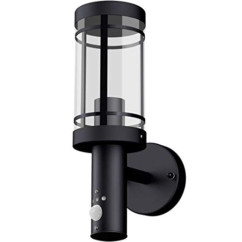 SSC-LUXon Außen Wandleuchte MOVI schwarz mit E27 Fassung - Wandlampe als Laterne mit Bewegungsmelder für Außen IP44 von SSC-LUXon