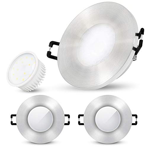 SSC-LUXon BEDA Bad Einbaustrahler 3er Set inkl. LED Leuchtmittel wechselbar 4W neutralweiß - Badspot IP65 flach gebürstet 230V von SSC-LUXon