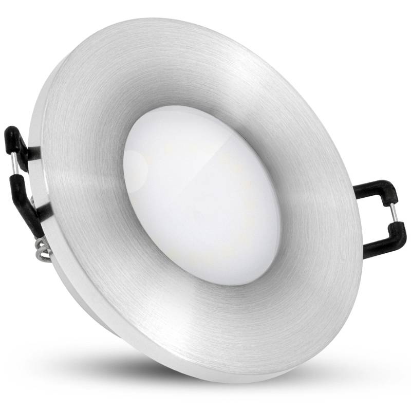 SSC-LUXon BEDA Downlight LED Spot Flach IP65 Silber Gebürstet mit 4W Modul Warmweiß für Bad & Außen von SSC-LUXon