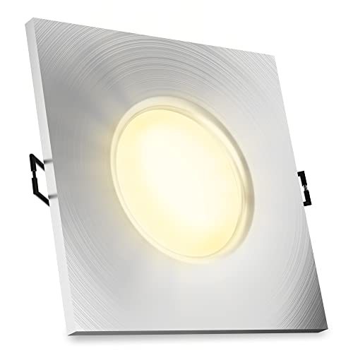 SSC-LUXon BEDA Einbau IP65 Deckenleuchte Alu gebürstet mit GU10 LED Birne dimmbar 6,5W warmweiß 230V - Feuchtraum LED Spot von SSC-LUXon