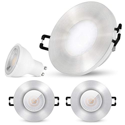 SSC-LUXon BEDA Spot Strahler Einbau IP65 3er Set mit GU10 LED 38° Abstrahlwinkel 6W neutralweiß - Einbaustrahler 230V gebürstet von SSC-LUXon