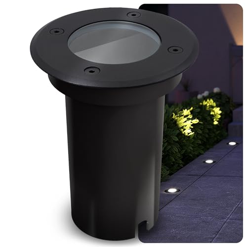 SSC-LUXon Bodeneinbaustrahler KALPA schwarz 230V IP67 wasserdicht befahrbar & rostfrei - Ideal für Wege, Terrassen & Garten von SSC-LUXon
