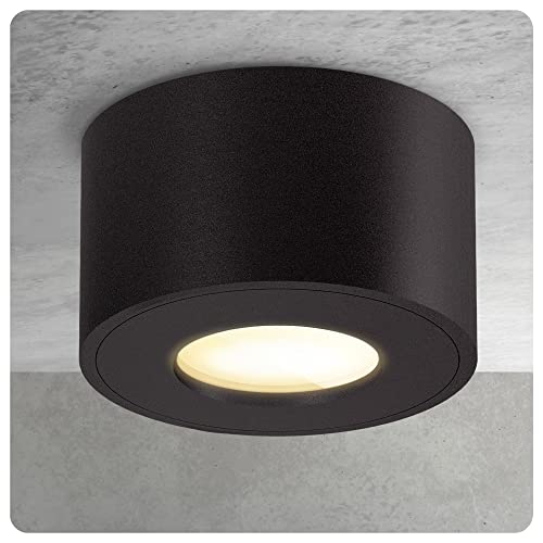 SSC-LUXon CELI-1 Aufbauleuchte IP44 Schutz für Bad & Außen inkl. LED Leuchtmittel 230V - Aufputz LED Spot schwarz 4W warmweiß von SSC-LUXon