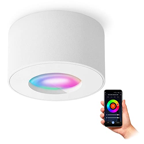 SSC-LUXon CELI-1 Aufbauspot Badezimmer IP44 weiss inkl. Smart RGB CCT LED Lampe - WiFi Spot kompatibel mit Alexa, Siri & Google von SSC-LUXon