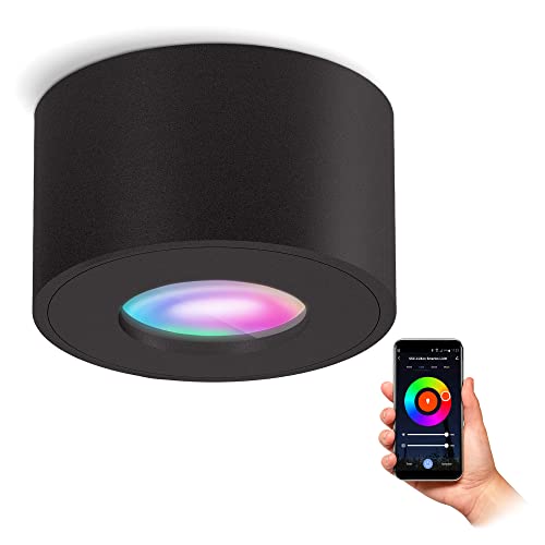 SSC-LUXon CELI-1 Aufbaustrahler schwarz Feuchtraum IP44 mit Smart RGB+W LED Lampe - Deckenspot kompatibel mit Alexa, Siri & Google von SSC-LUXon