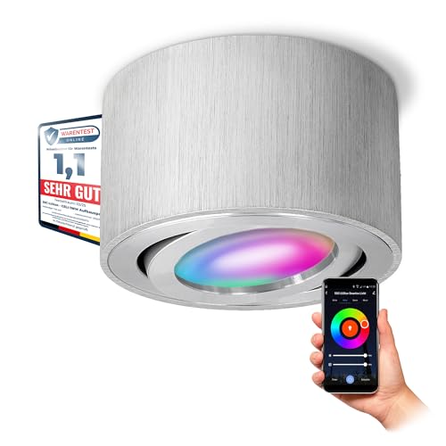 SSC-LUXon CELI-1A Aufbauspot flach schwenkbar gebürstet mit Smart RGB CCT LED Leuchtmittel - WLAN Spot kompatibel mit Alexa, Siri & Google von SSC-LUXon