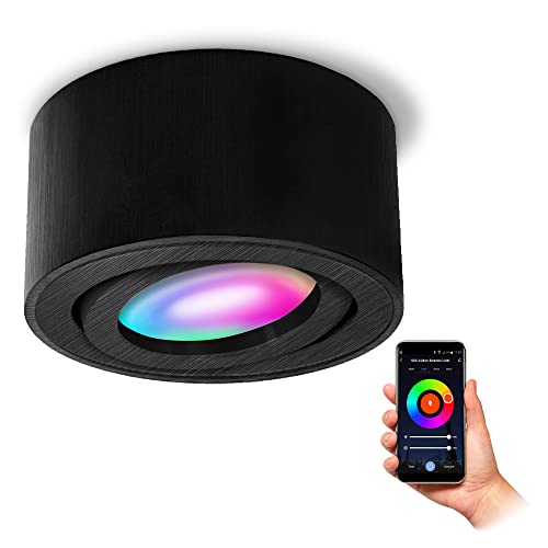 SSC-LUXon CELI-1B Aufbaustrahler schwarz gebürstet schwenkbar mit Smart WiFi RGB+ LED - Deckenleuchte kompatibel mit Alexa, Siri & Google von SSC-LUXon