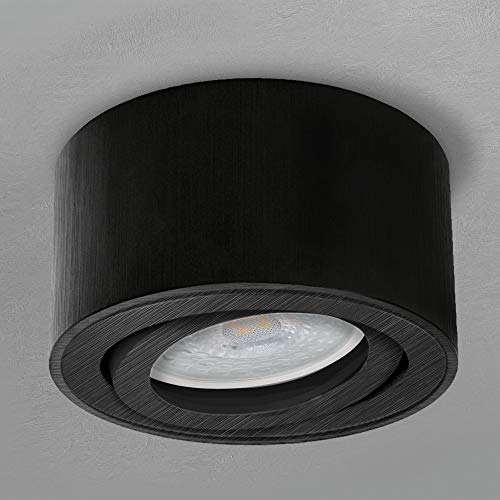 SSC-LUXon CELI-1B Deckenleuchte LED Aufbau rund mit fourSTEP Modul wechselbar - 5W warmweiß 230V - Deckenspot schwarz flach von SSC-LUXon