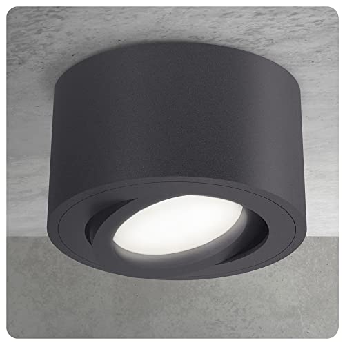 SSC-LUXon CELI-1N Spot Deckenleuchte schwenkbar anthrazit mit LED Leuchtmittel neutralweiß 4W 230V - flache Aufputzlampe rund von SSC-LUXon