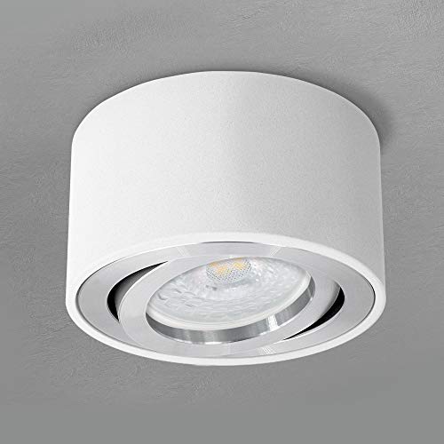 SSC-LUXon CELI-1W LED Aufbauleuchte weiß rund - Spot flach schwenkbar inkl. fourSTEP LED 5W neutralweiß Dimmbar ohne Dimmer in 4 Stufen von SSC-LUXon